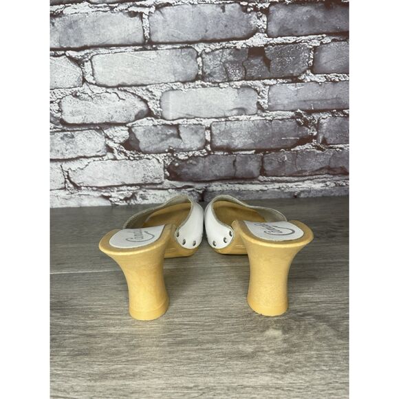 Candie's White Leather Platform Wooden Heel Sandals Women Sz 8M US/39EU Y2K 90’s - Picture 5 of 16